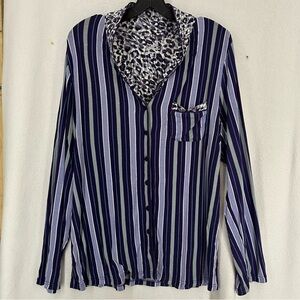 Jaclyn Smith Long Sleeve Button Pajama Shirt Stripe Womens Large Blue
